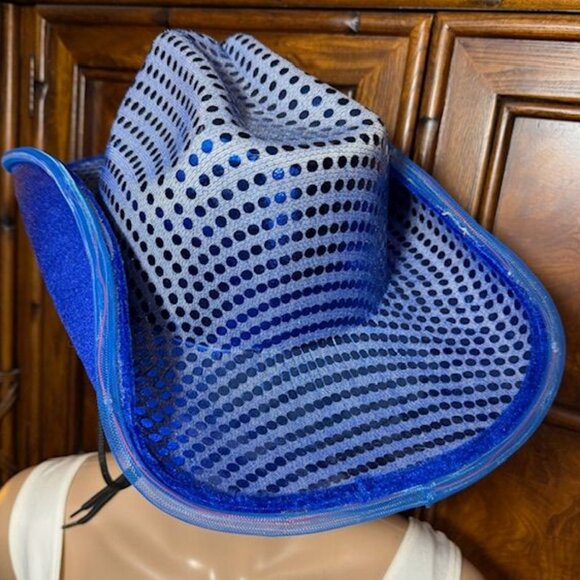 Light Up Royal Blue Sequin Felt Western Hat with Adjustable Chin Strap - Picture 10 of 12